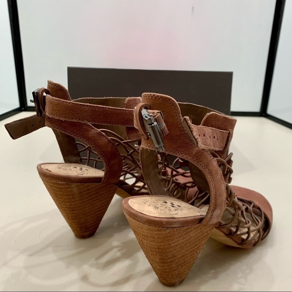 Vince Camuto Bootie Adult 8.5 Smoke Taupe VC-Evel Stacked Block Heel Open Toe - Picture 4 of 12